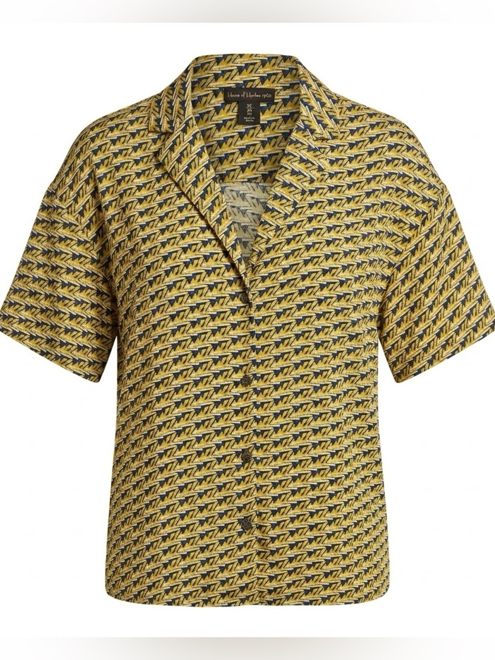 House of Harlow 1960 Yellow Geometric Print Short Sleeve Blouse Medium